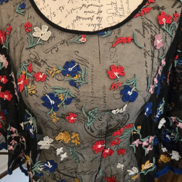 Anthropologie Maeve Meadows Sheer Floral Embroidered Top, Sz L - Picture 2 of 11